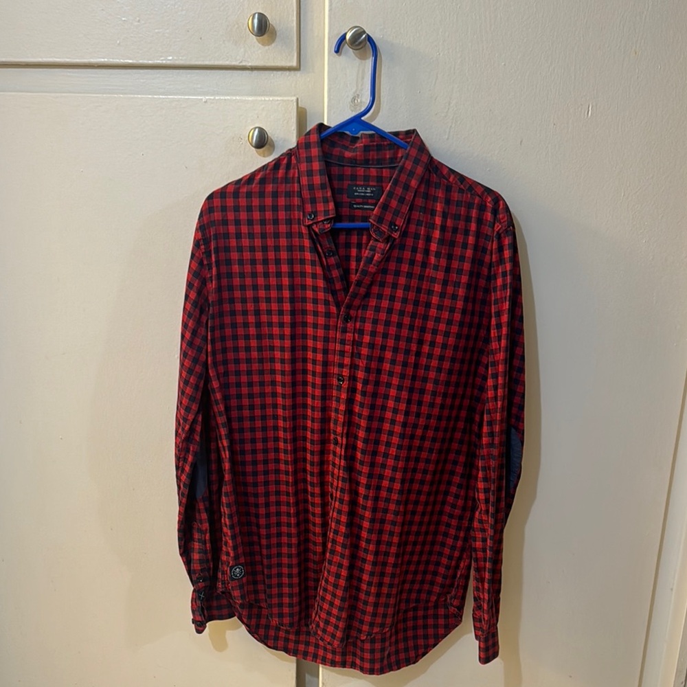 Zara Red and Black Casual Button Down Shirt